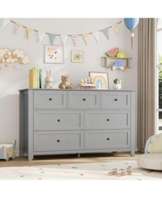 7 Drawer Dresser for Bedroom, 54" Wide Large Dresser with Deep Drawers & Metal Knobs, Modern Wooden Chests of Drawers for Entryway, Hallway