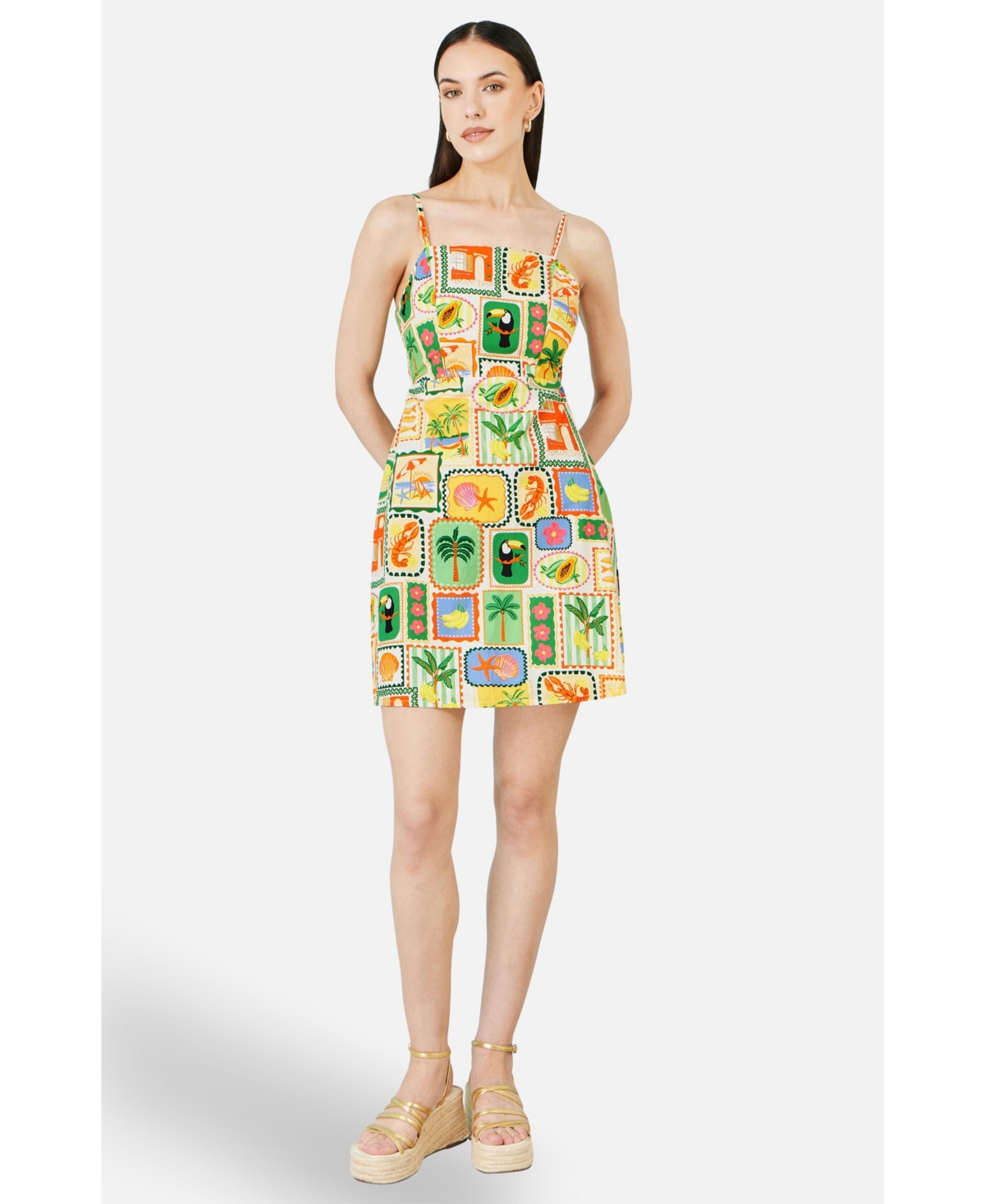 Yumi Women's Postcard Print Mini Sun Dress