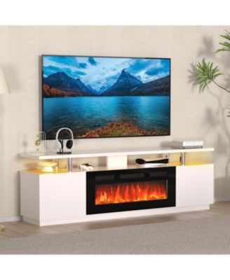 70" Fireplace TV Stand with 36'' Firplace, Electric Fireplace Heater with 12 Frame and LED Light Colors