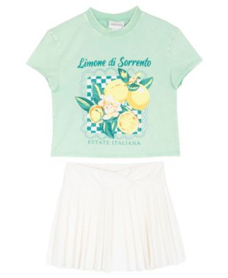 Girls' 7-16 Graphic T-Shirt and Pleated Active Skort, 2-Piece Set