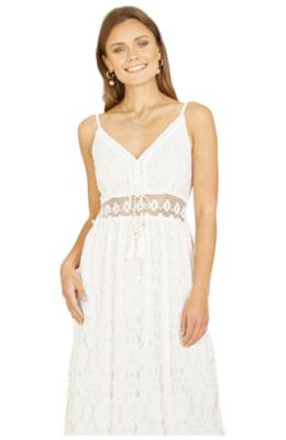 yumi lace dress Yumi Ivory Foil Print Midi Sun Dress With Lace Trims by Yumi