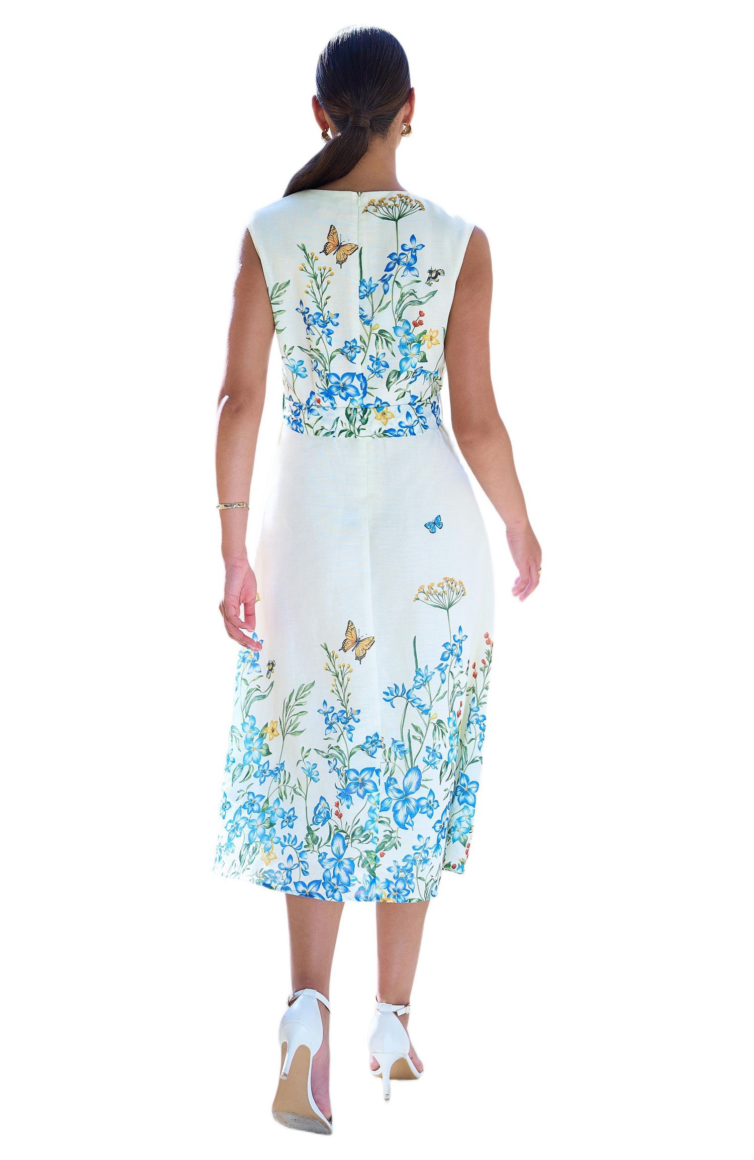 Women's Butterfly Print Midi Wrap Dress