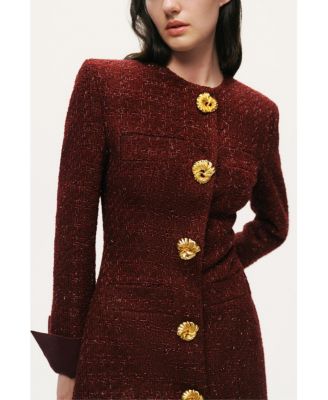 Women's Gold-Button Boucle Mini Dress