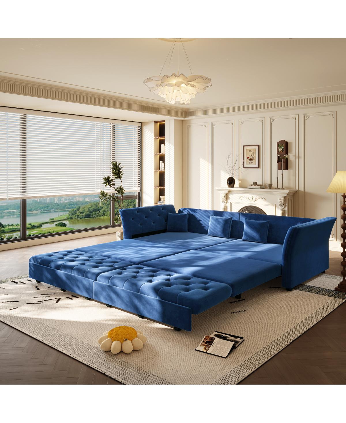 Streamdale Furniture Oversize Pull Out Sofa Bed, Convertible Sleeper Sofa with Fabric Flower Tufted Design