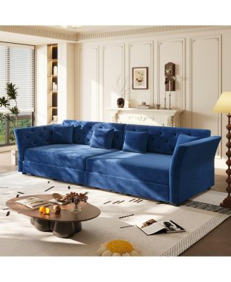  Oversize Pull Out Sofa Bed, Convertible Sleeper Sofa with Fabric Flower Tufted Design