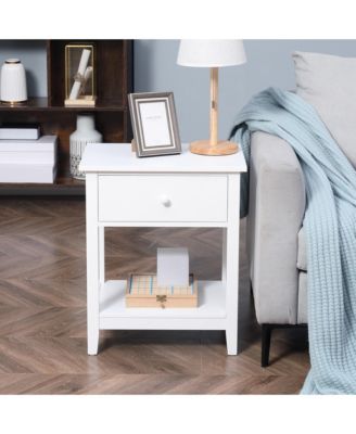 Nightsd Bedside Table End Table Organizer W/ Drawer Shelf