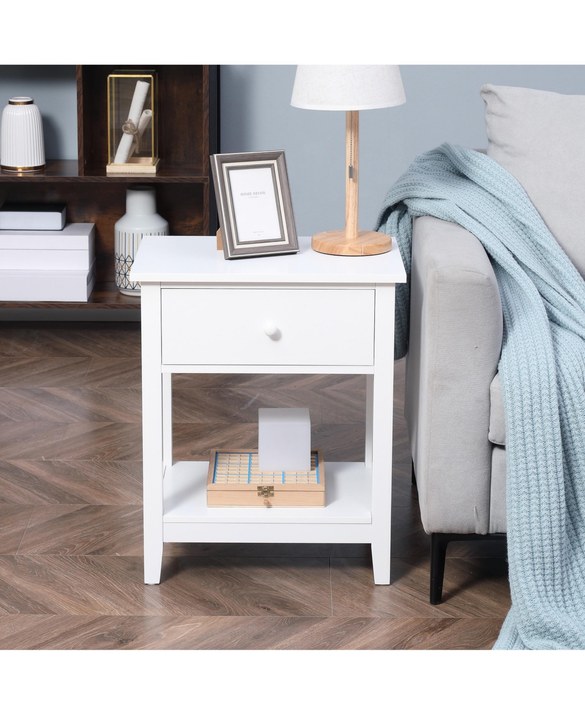 Homcom Nightsd Bedside Table End Table Organizer W/ Drawer Shelf