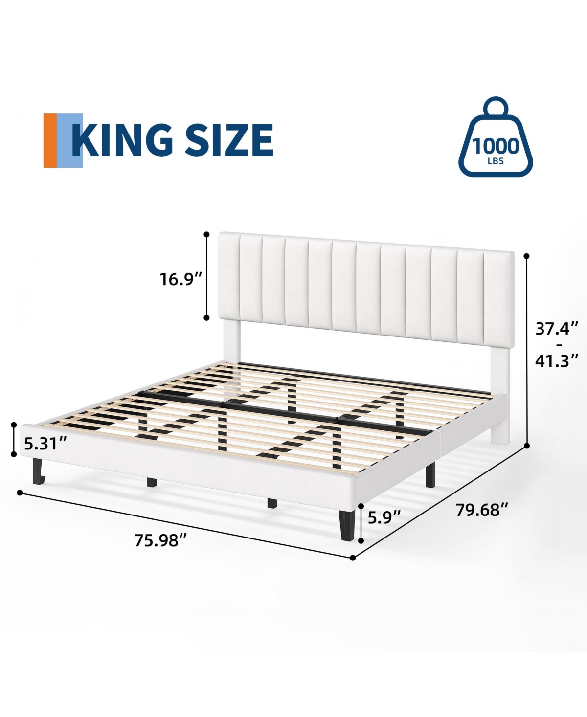 gaomon Bed Frame and Velvet Upholstered Headboard with Adjustable Vertical Channel Tufted Headboard