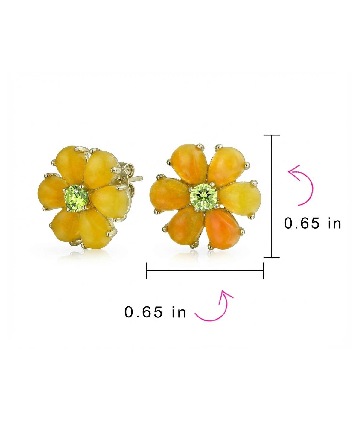 Bling Jewelry Floral Cz Center Jade Flower Stud Earrings Gold Plated .925 Sterling Silver