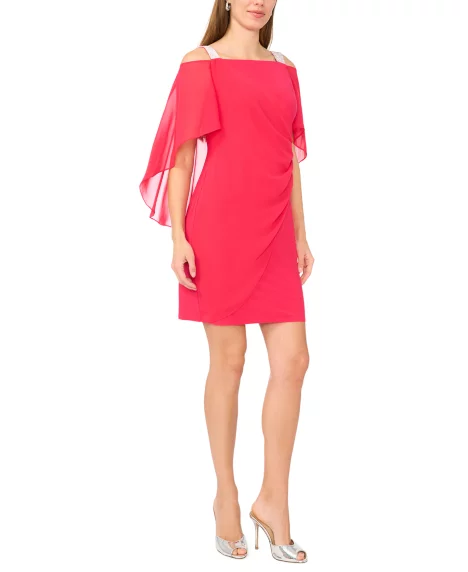 Petite Ruched Cape Dress - Virtual Pink