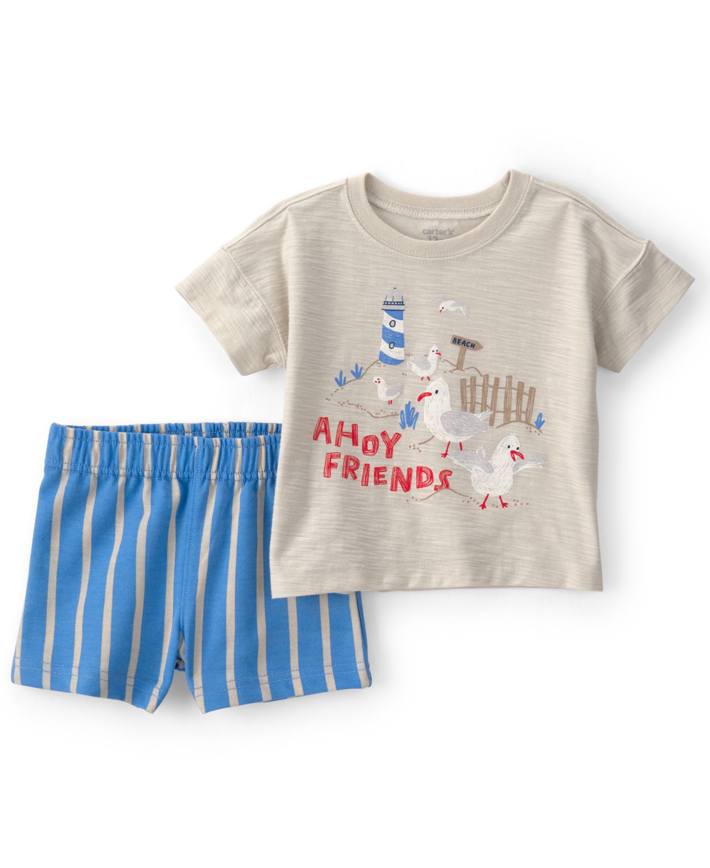 Carter's Baby Boys' Seagull Short-Sleeve Top & Shorts, 2-Piece Set, цвет: Коричневый / Синий — фото 1
