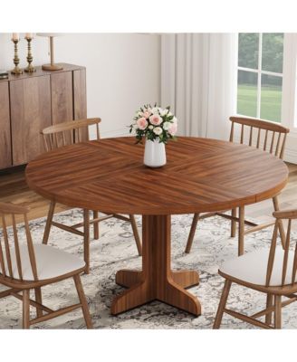 47 Inch Round Dining Table for 4-6 People,with Wooden Tabletop and Legs