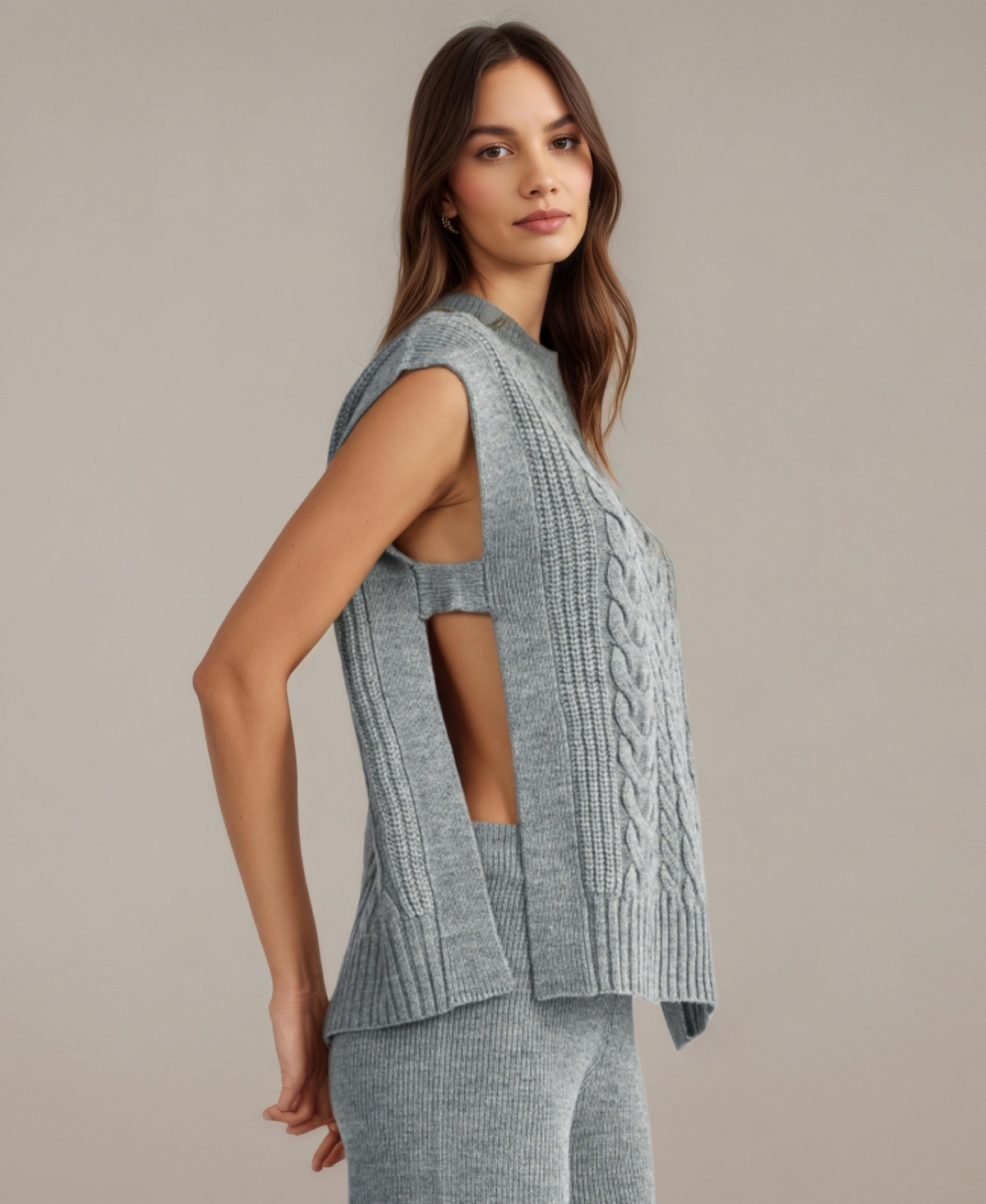 Modenaire Women's Cable-Knit Sweater Vest and Wide-Leg Pants Set