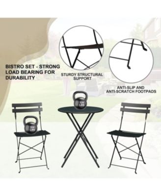 3-Piece Patio Bistro Set, Foldable Table & 2 Chairs, Outdoor/Indoor Furniture for Patio, Balcony, Porch & Poolside.