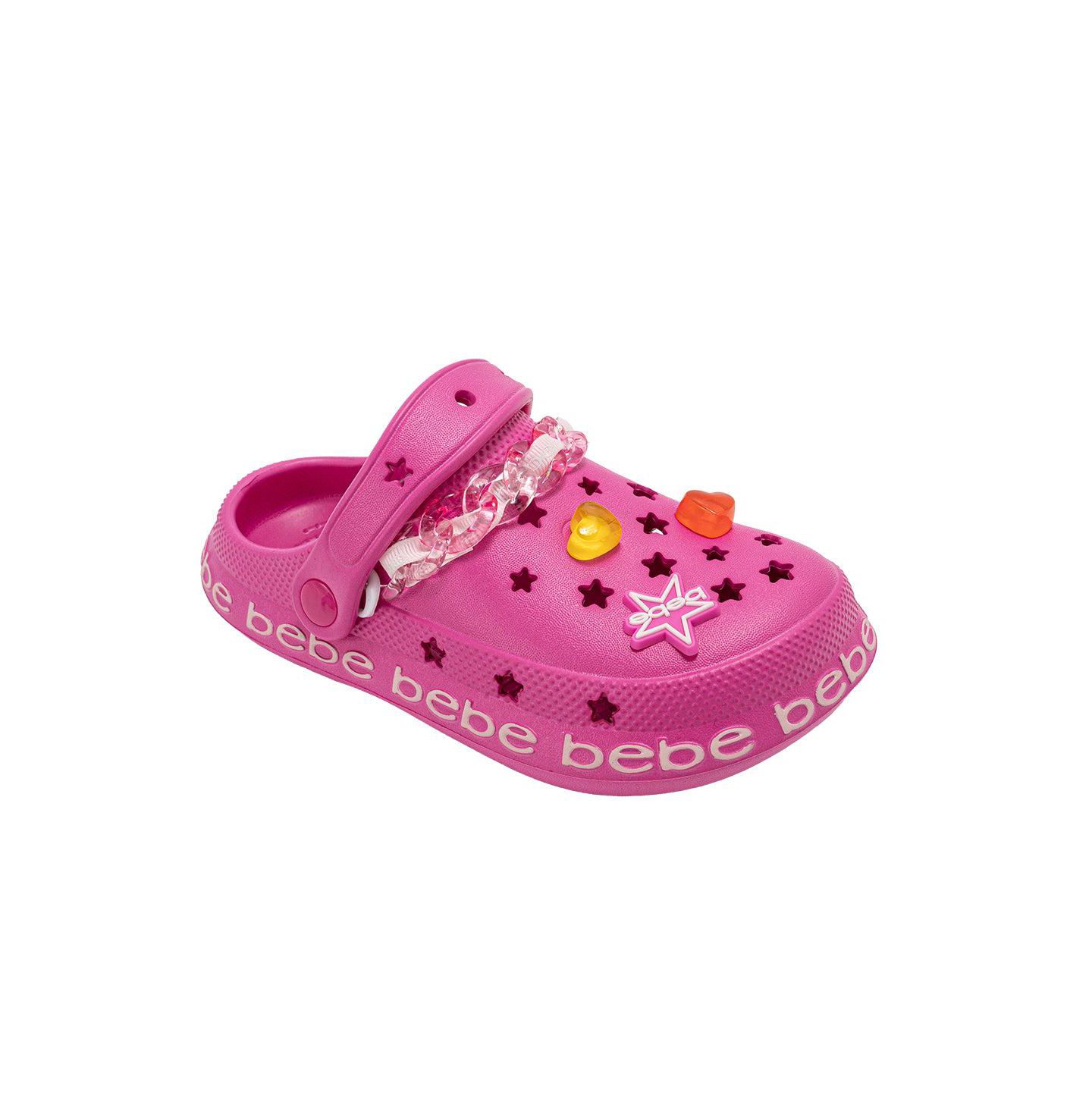 Сабо Bebe Lightweight EVA Clog with Chain with Logo Grosgrain Ribbon and Charms для девочек, цвет: Розовый — фото 1