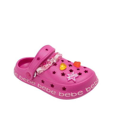 Сабо Bebe Lightweight EVA Clog with Chain with Logo Grosgrain Ribbon and Charms для девочек, цвет: Розовый