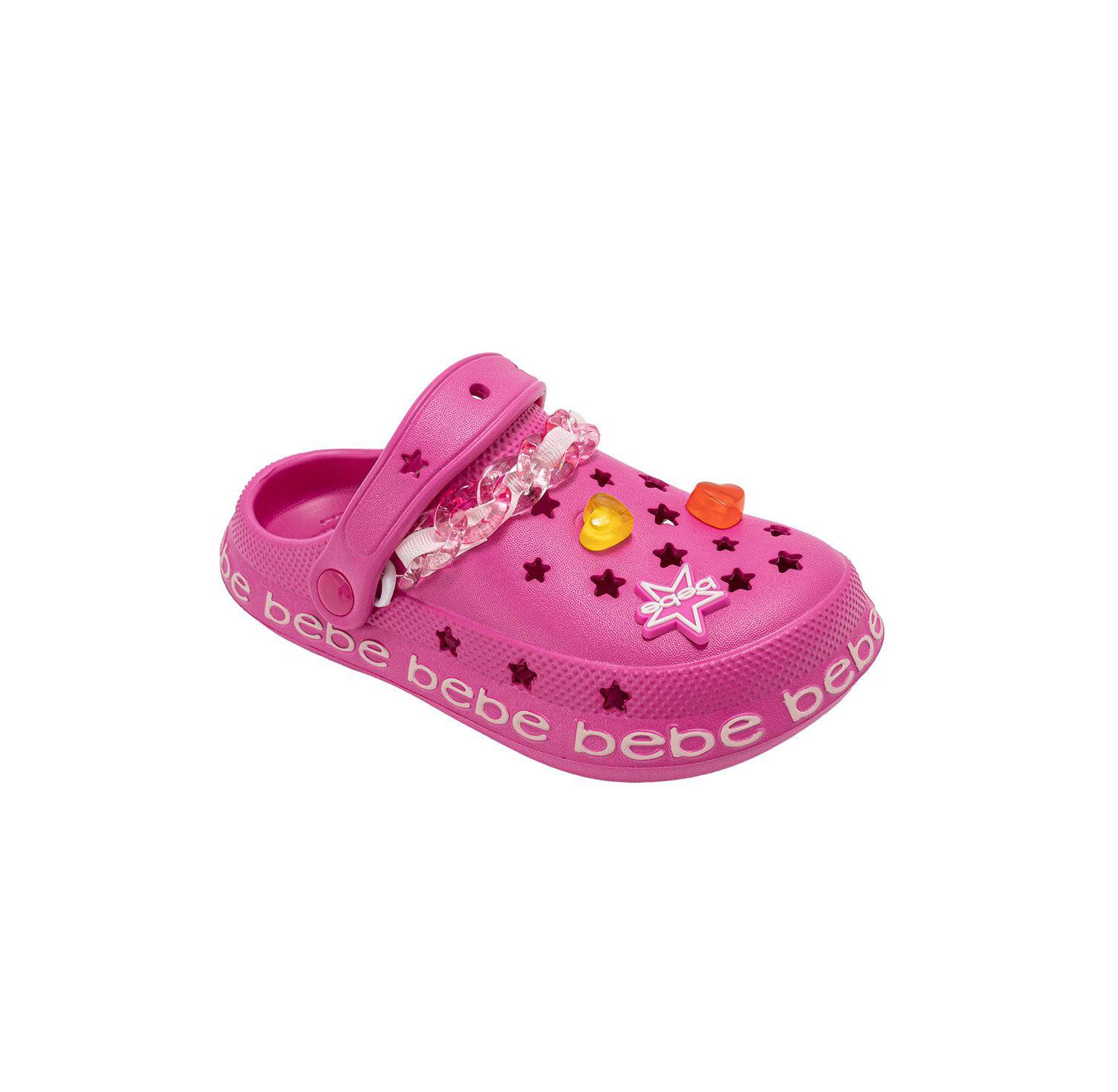 Little Girls Lightweight EVA Clog with Chain with Logo Grosgrain Ribbon and Charms