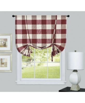 Country Farmhouse Rod Pocket Buffalo Plaid Gingham Tie Up Window Curtain Panel