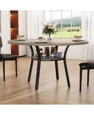 Round Dining Table for 4-6, 47 inch Wood Kitchen Table with Storage Shelf,with Metal Base,No Chairs