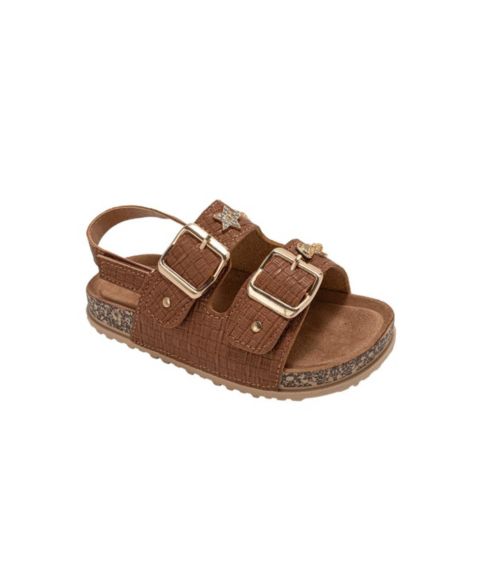 Сандалии Bebe Footbed Sandals - Comfortable Design with Double Buckle and Charms для девочек, цвет: Коньячный