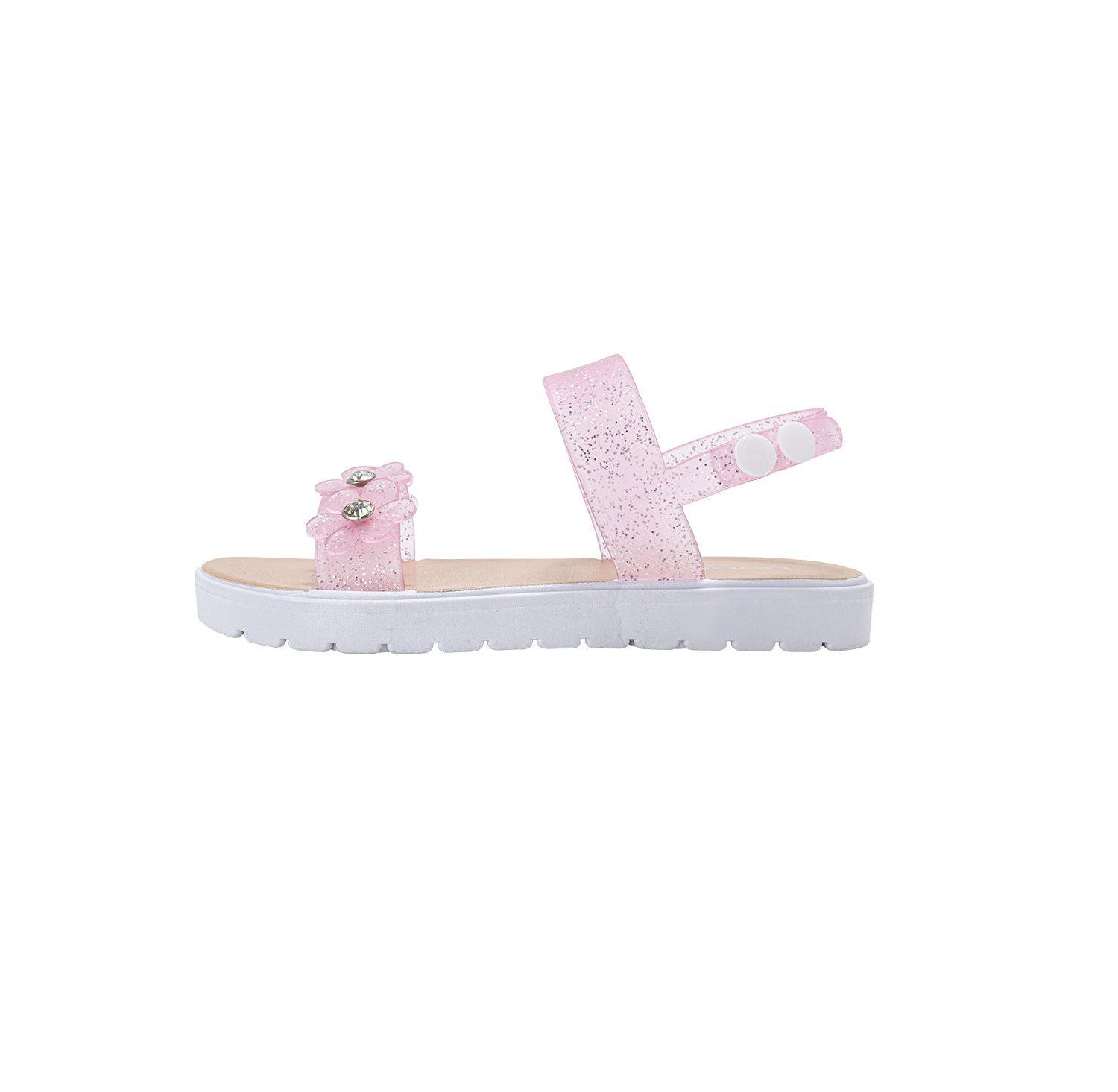 Girls PCU sandal with Glitter Flower snd RS
