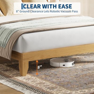 Boho Bed Frame, Rattan Headboard Bed Frame With Led Lights, Noise-Free Platform Light Wood Bed Frame