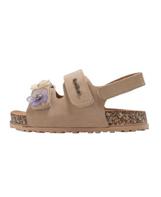 Little Girls Footbed Slide Sandals - Sparkle Finish with Glitter Flower Detail