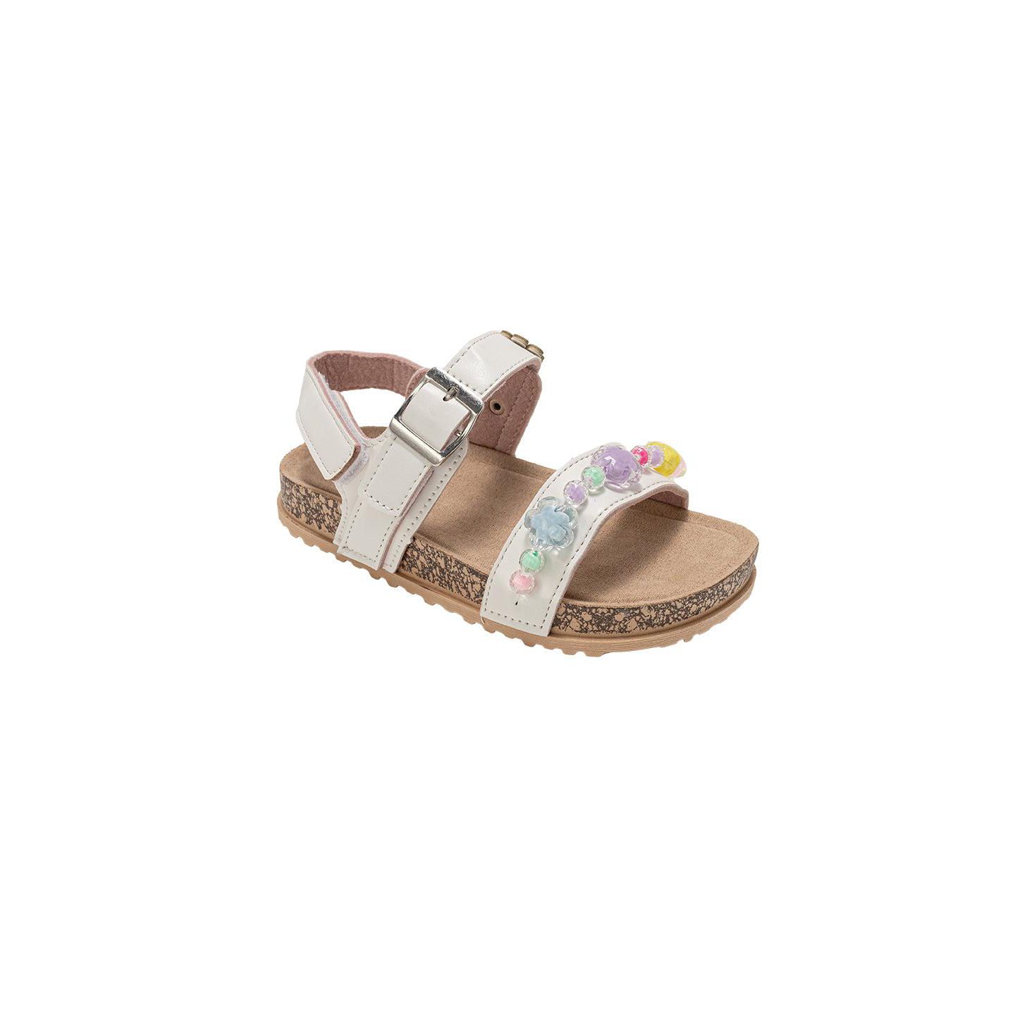 Сандалии Bebe Footbed Sandals - Comfortable Design & Beaded Ankle Strap для девочек, цвет: Белый — фото 1