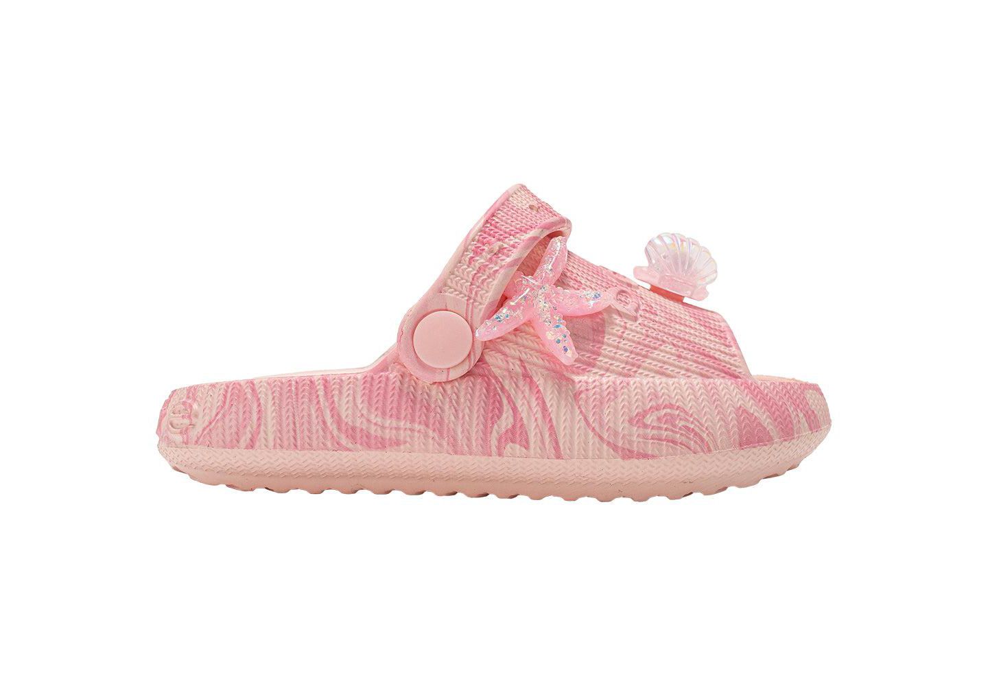 Детские шлёпанцы Bebe из EVA с мраморным принтом и подвесками, для девочки, цвет: Пудровый — фото 2