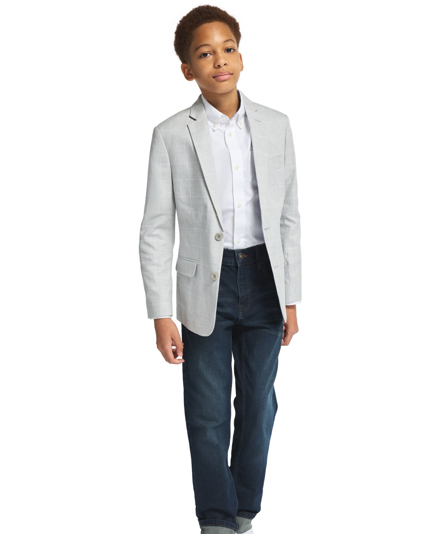 Boys' 8-20 Textured Check Sport Front Button Coat