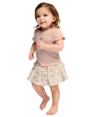 Baby Girls' Chunky Rib T-Shirt and Printed Skort, 2-Piece Set