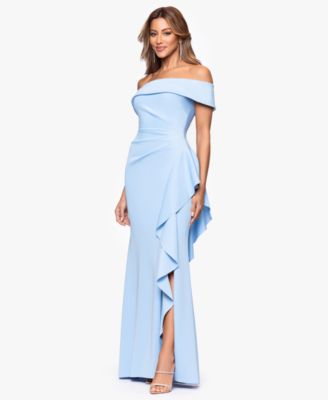Women's Off-The-Shoulder Ruffled Side-Slit Gown