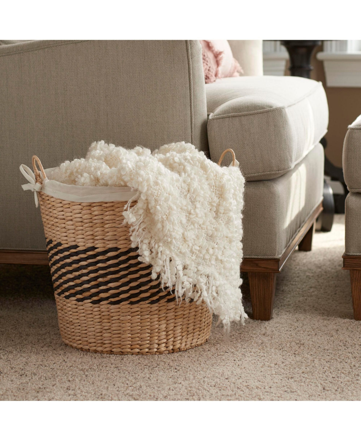 Household Essentials Woven Basket, Decorative Basket with Handles and Cotton Liner