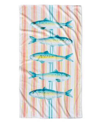 Cotton Salty Sardines Printed Beach Towel, 38" x 70"