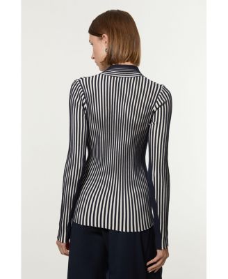 Women's Stripe Fitted Long Sleeve Knitted Top
