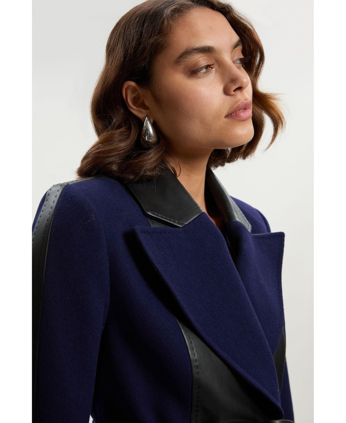 Karen Millen Women's Wool Pu Mix Belted Midi Coat