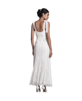 Women's Lace Bow Shoulder Maxi Wedding Dress