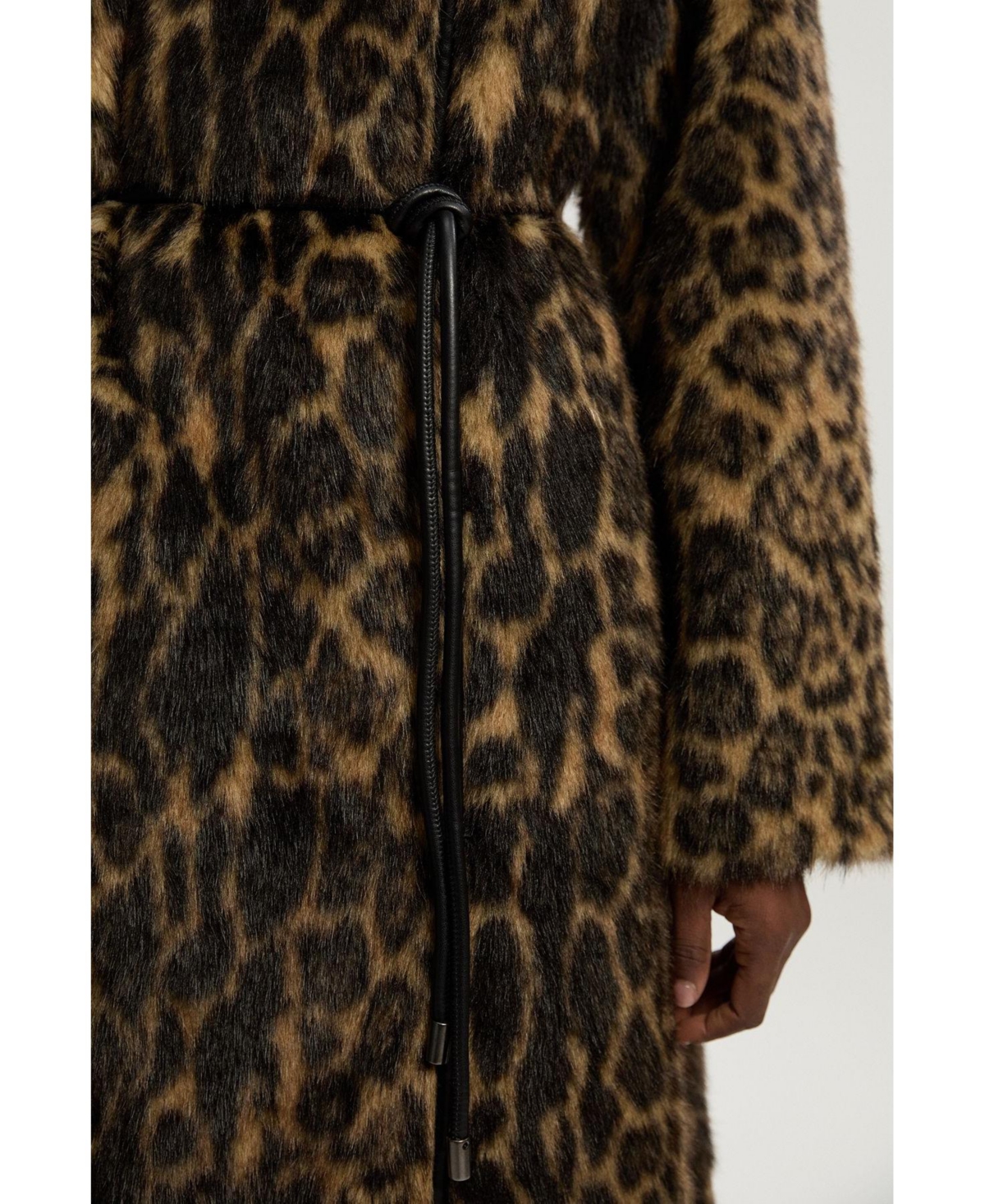 Karen Millen Women's Faux Fur Collarless Tie Belted Midi Coat