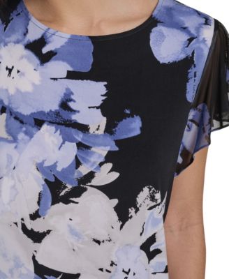 Women's Mixed Media Cap-Sleeve Top