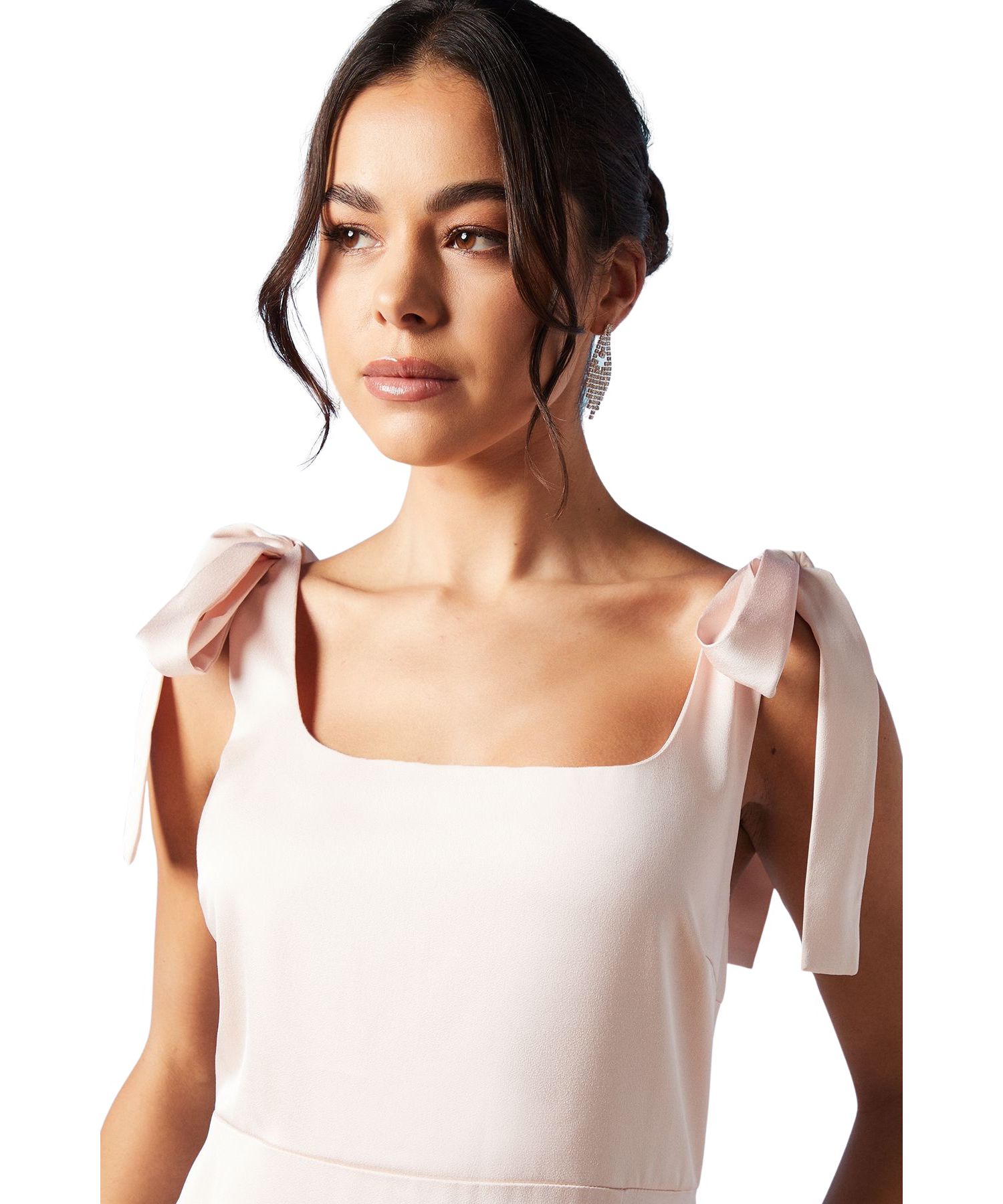 Women's Satin Midi Tie Shoulder Bridesmaid Dress