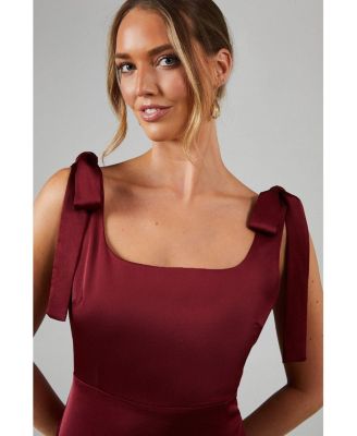 Women's Satin Midi Tie Shoulder Bridesmaid Dress