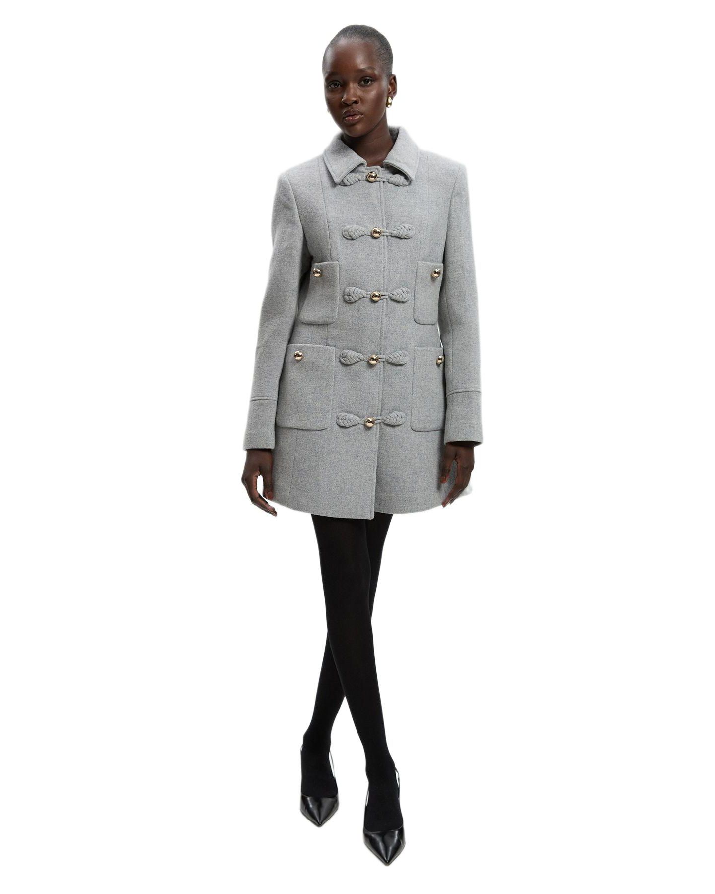 Женское пальто Karen Millen Tailored Knot Detail Midi, цвет: Серый меланжевый — фото 1