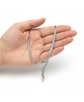 Elegant White Gold Plated CZ Cluster Asymmetrical Necklace