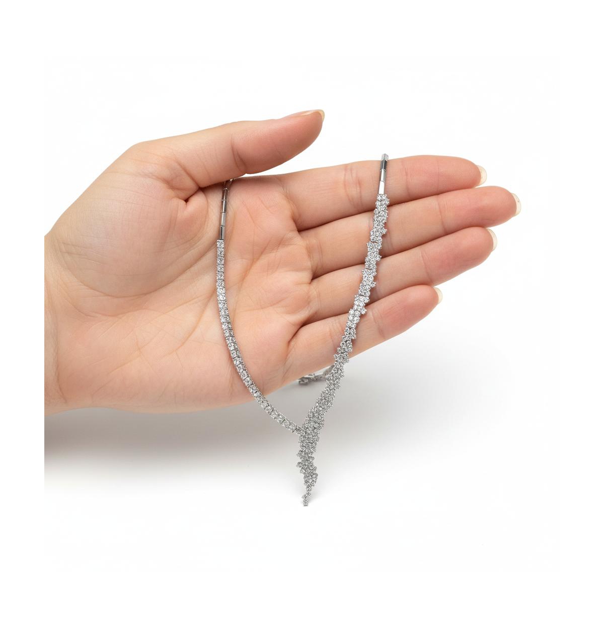 Genevive Sterling Silver White Gold Plated with Clear Round Cubic Zirconia Cluster Necklace