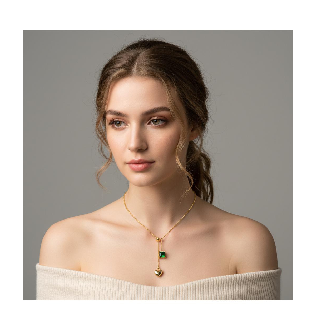 Rachel Glauber 14K Gold Plated Golden Heart Y-Shape Elegance Necklace