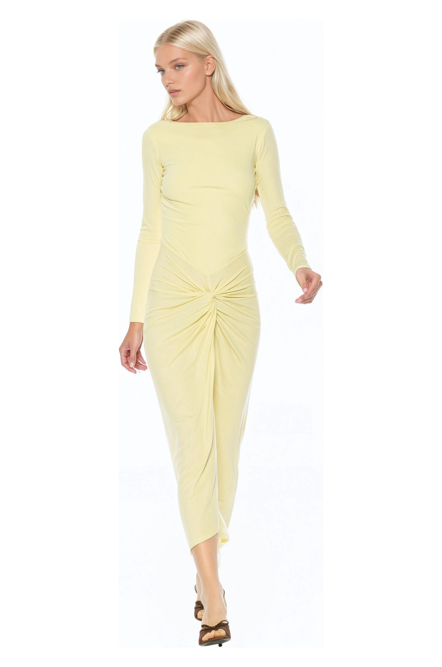Женское платье Alexia Admor Revel Long Sleeve Draped Skirt Maxi, цвет: Сливочный жёлтый — фото 2