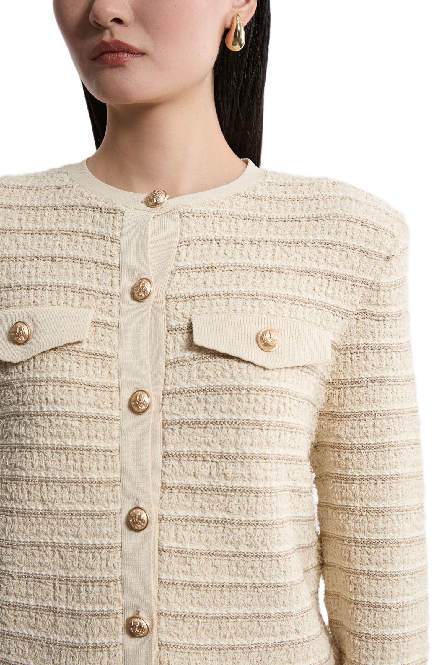 Women's Textured Military Trim Knit Jacket