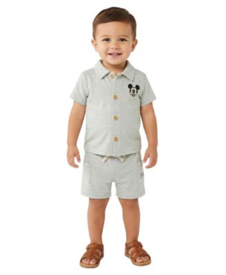 Baby Boys' Mickey Mouse Button-Down Shirt and Shorts, 2-Piece Set