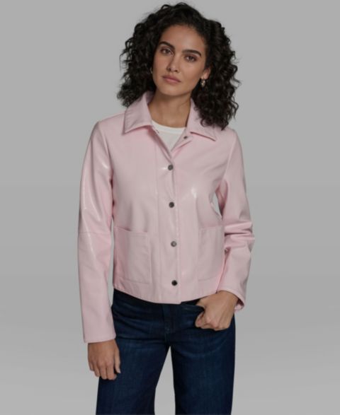 Женские куртки KARL LAGERFELD PARIS Short Faux Patent Leather Jacket