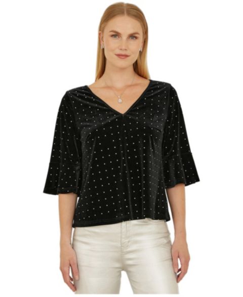 Женский топ Yumi Fluted Sleeve Relaxed Fit, цвет: Чёрный